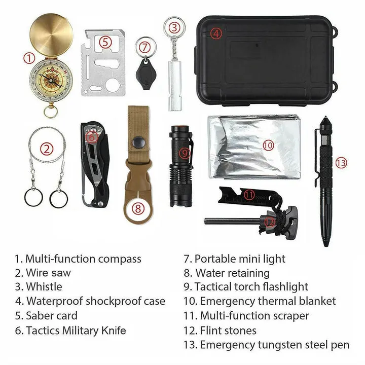 13 in 1 Outdoor Emergency Survival Kit