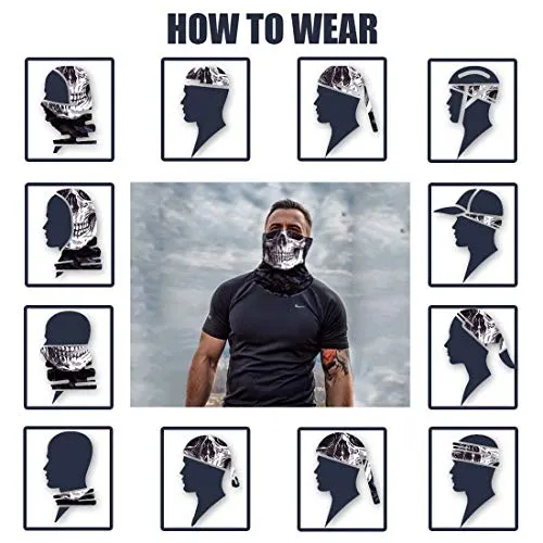 3D Skull Print Face Bandana Neck Gaiter for Men Women, Sun UV Wind Dust Protection Half Mask Magic Scarf, Reusable Washable Cloth Fabric Balaclava Headwear for Motorcycle, Hiking, Halloween-6