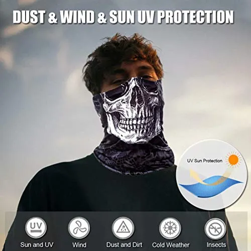 3D Skull Print Face Bandana Neck Gaiter for Men Women, Sun UV Wind Dust Protection Half Mask Magic Scarf, Reusable Washable Cloth Fabric Balaclava Headwear for Motorcycle, Hiking, Halloween-6