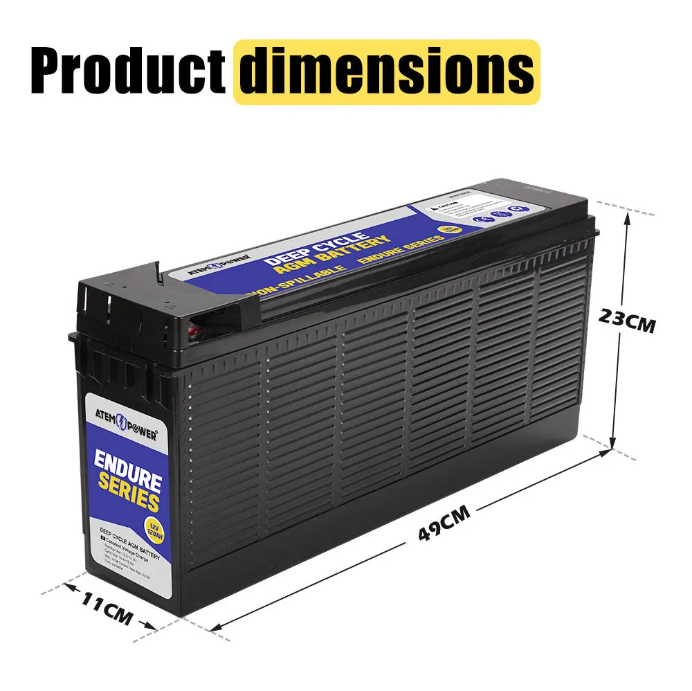 Atem Power 12V 120Ah AGM Battery Deep Cycle Slim Portable 4WD Sealed Solar Marine