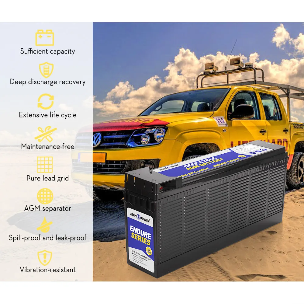 Atem Power 12V 120Ah AGM Battery Deep Cycle Slim Portable 4WD Sealed Solar Marine