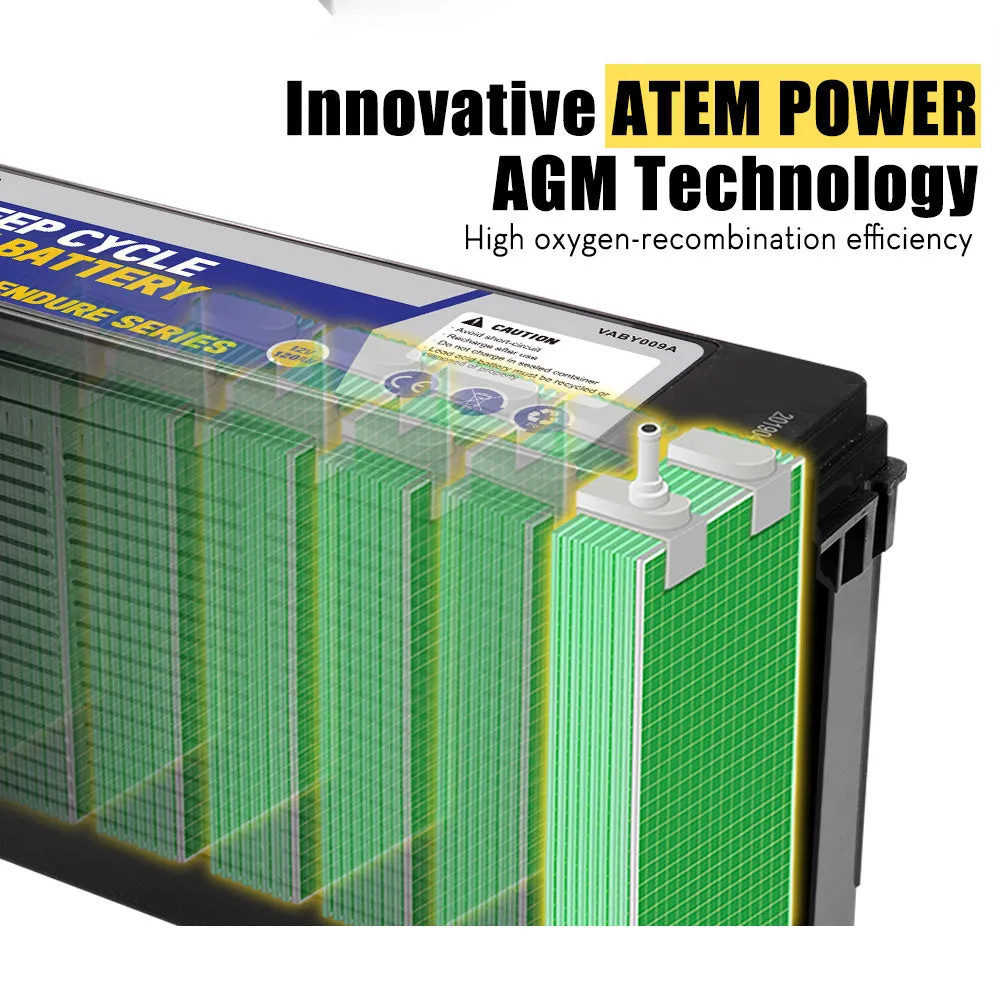 Atem Power 12V 120Ah AGM Battery Deep Cycle Slim Portable 4WD Sealed Solar Marine