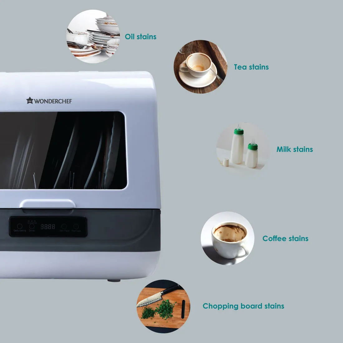 CounterTop Dishwasher, 1250W, 72°C High Temperature Sterilization, 360°Double Spray, Effective Drying System, Portable, 9L