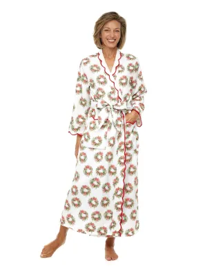 Holiday Wreath Print Fleece Lined Classic Robe