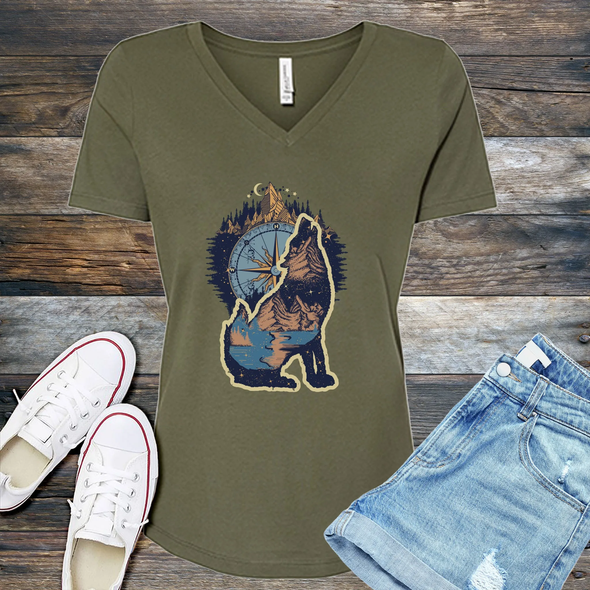 Howling Wolf Compass V-Neck