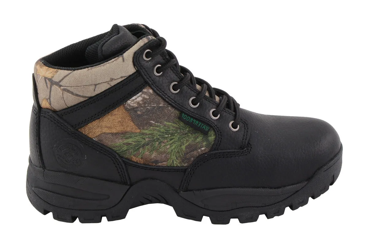 Milwaukee Leather MBM9145 Men's Waterproof Black Hiking Boots with Mossy Oak Print