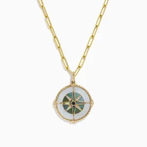 Novelty 14K Gold Multi Gemstone and Diamond Compass Pendant, 0.08 TCW