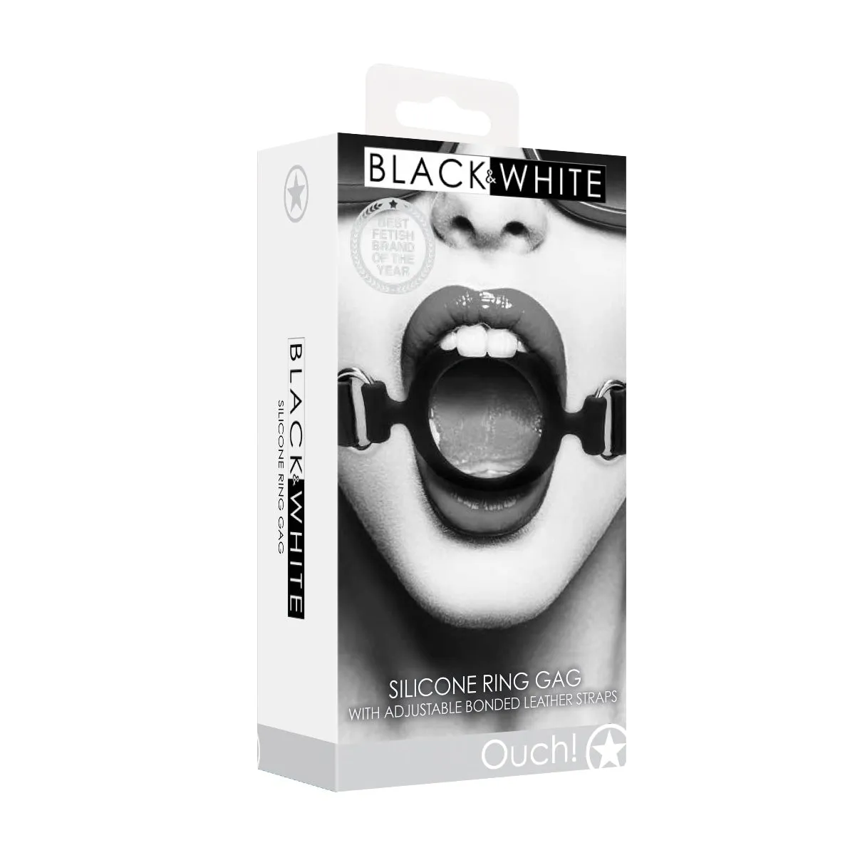 Ouch Silicone Ring Gag With Adjustable Bonded Leather Straps Black