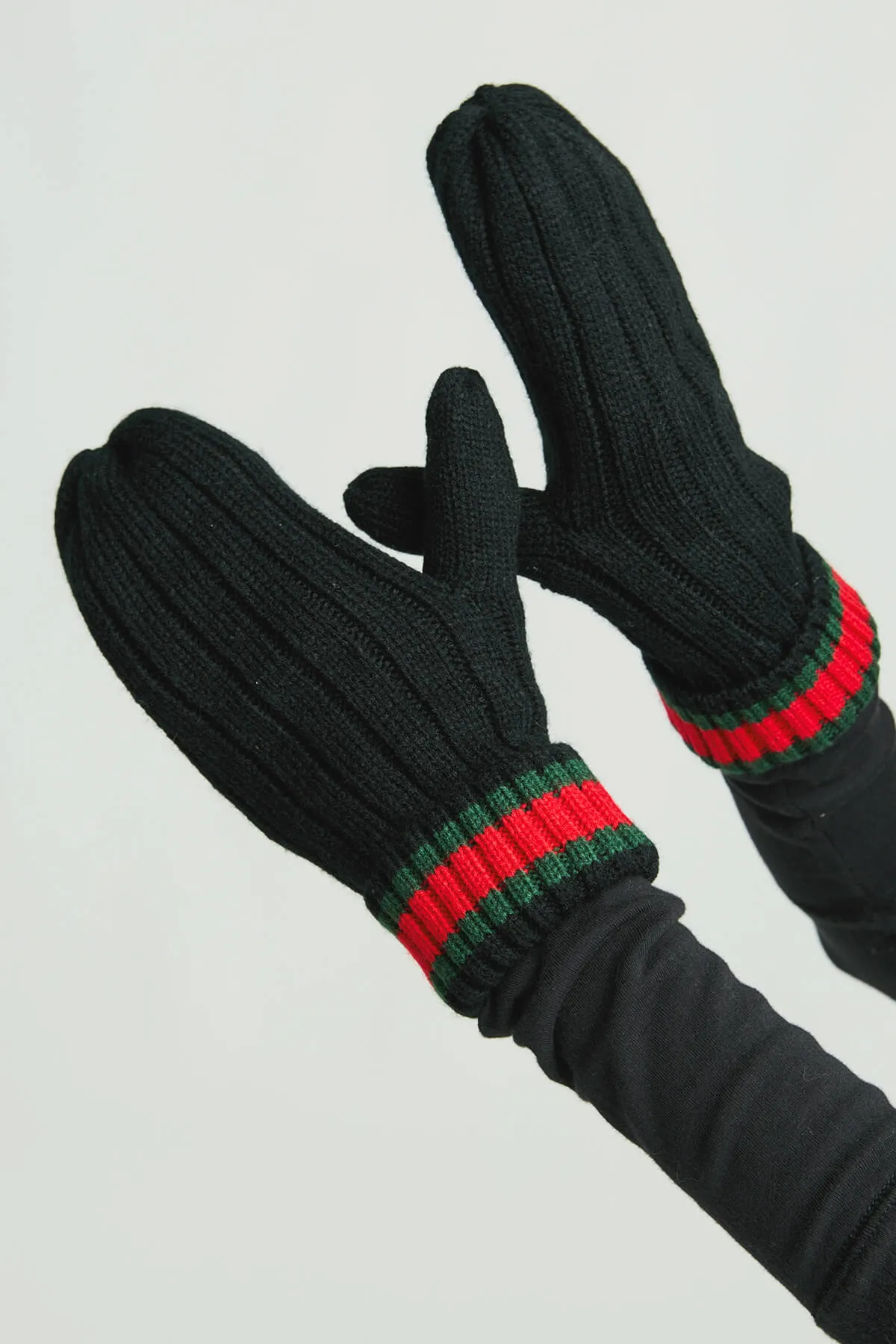 Panache Black with Red/Green Stripe Mittens