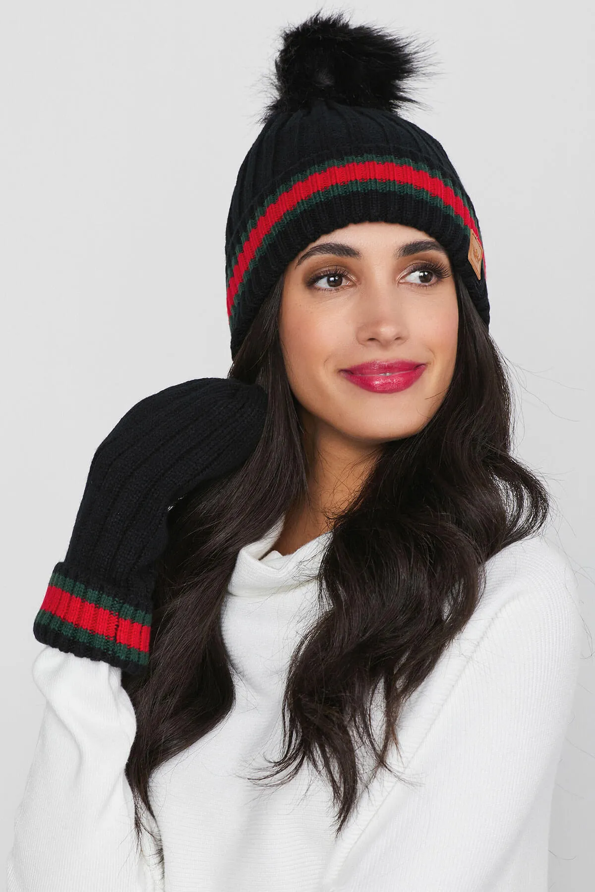 Panache Black with Red/Green Stripe Mittens