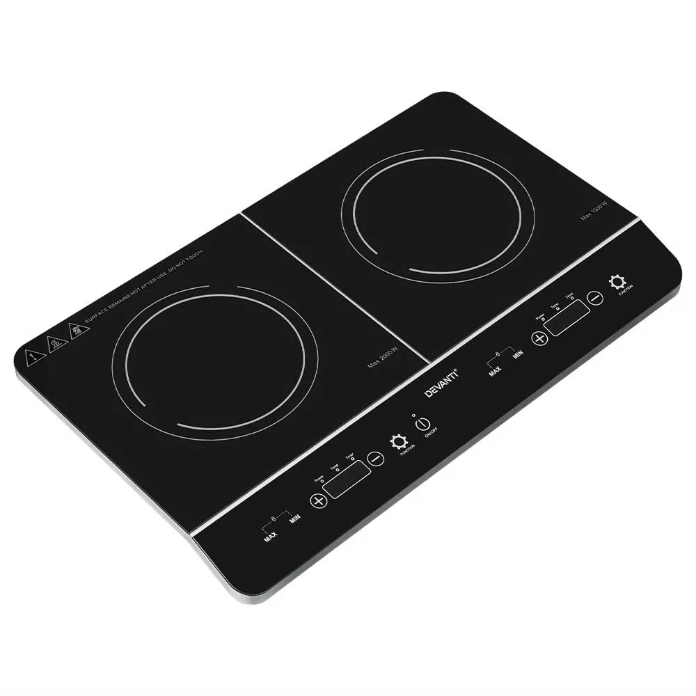 Portable Dual Zone Induction Cooktop, Touch Control - Devanti