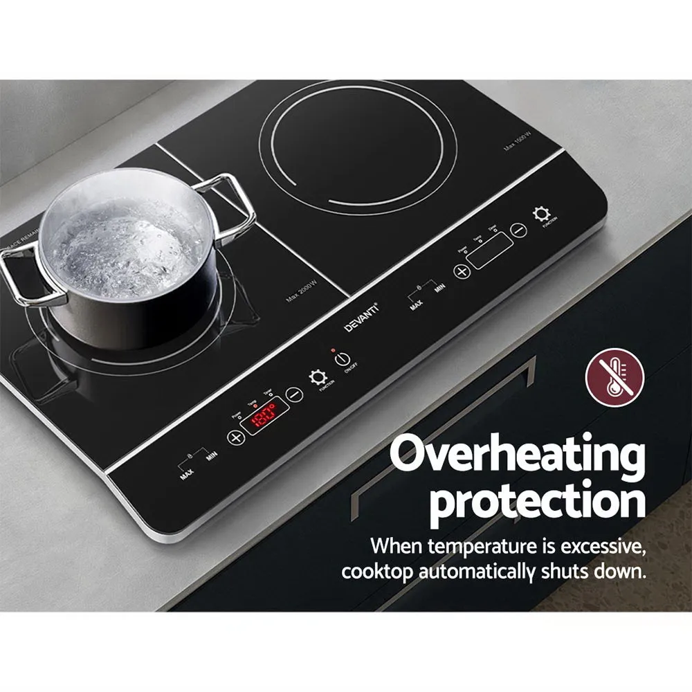 Portable Dual Zone Induction Cooktop, Touch Control - Devanti