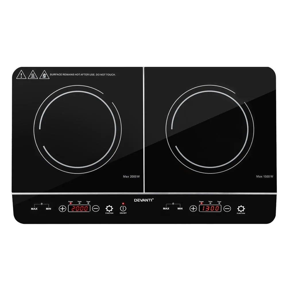 Portable Dual Zone Induction Cooktop, Touch Control - Devanti