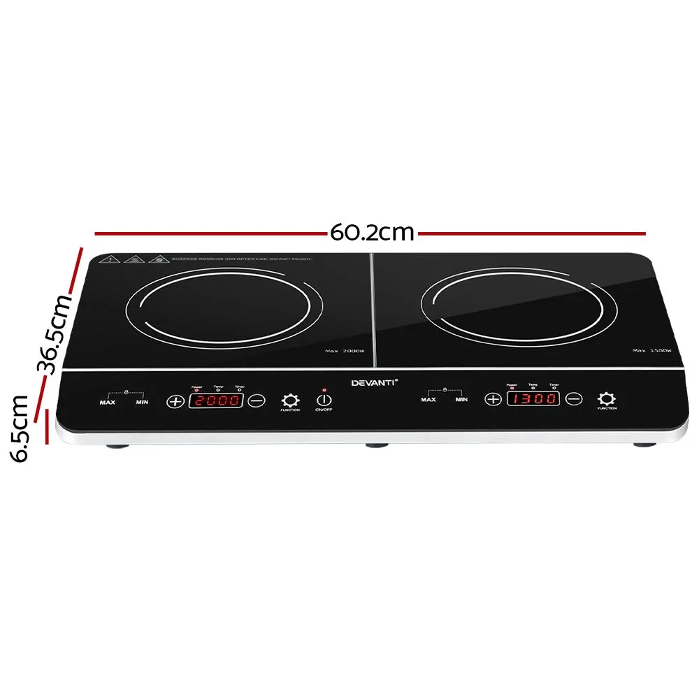 Portable Dual Zone Induction Cooktop, Touch Control - Devanti