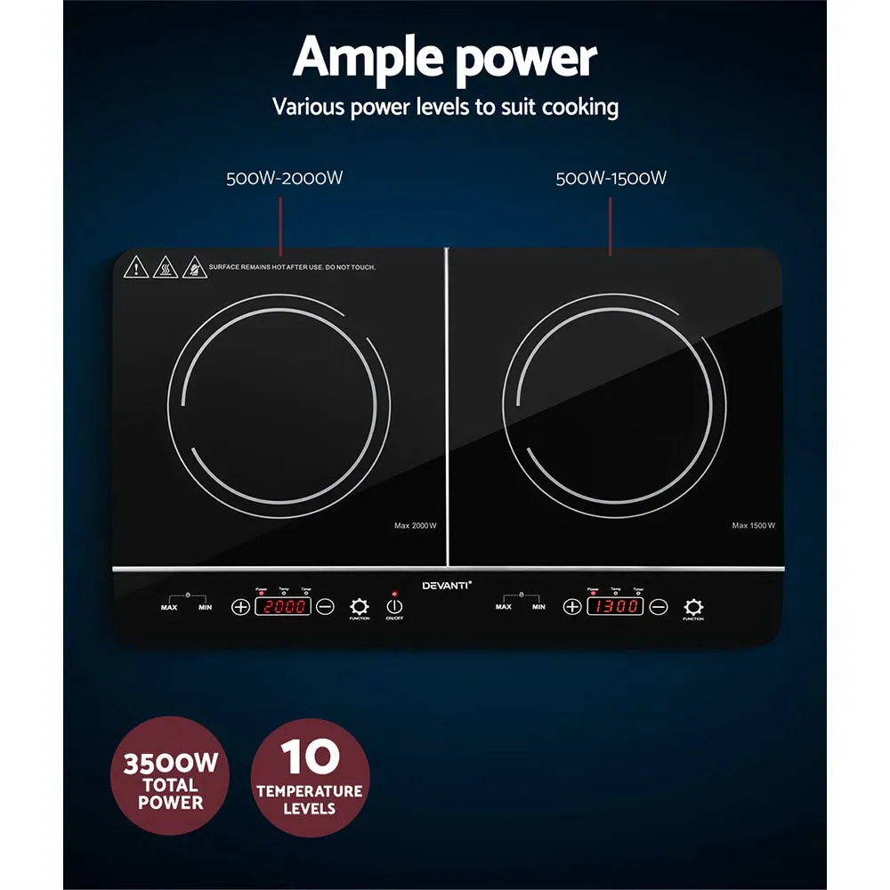 Portable Dual Zone Induction Cooktop, Touch Control - Devanti