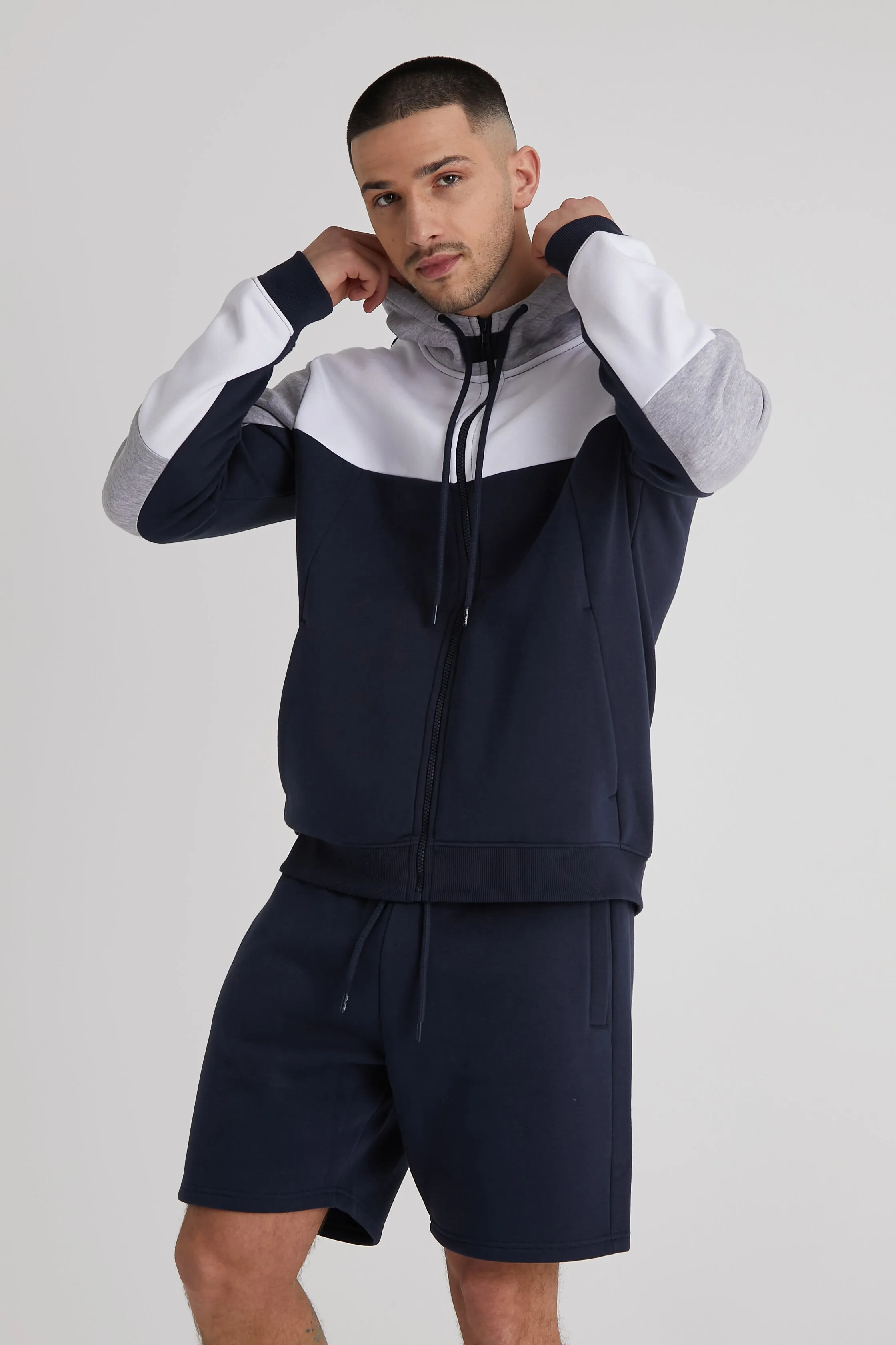 Ward premium cut & sew zip fleece hoodie in Navy